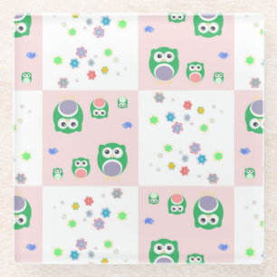 Kleurrijk vogelpatroon voor kinderen glazen onderzetter