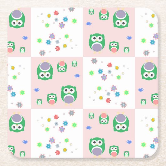 Kleurrijk vogelpatroon voor kinderen kartonnen onderzetters (Voorkant)