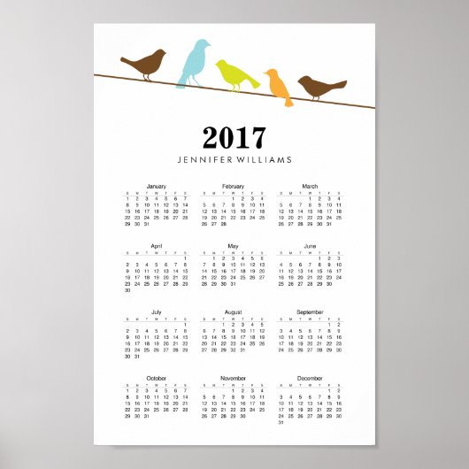 Kleurrijk vogelrooster 2017 poster (Voorkant)