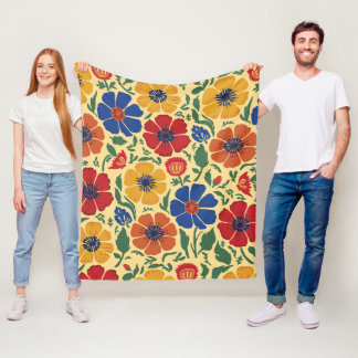 Kleurrijk volks kunst bloemmotief fleece deken