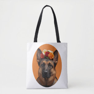 Kleurrijk volkskunst zelfportret Duitse herder Tote Bag
