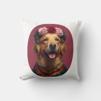 Kleurrijk Volkskunst Zelfportret Goud Retriever Kussen