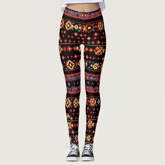 Kleurrijk volkspatroon leggings (Voorkant)