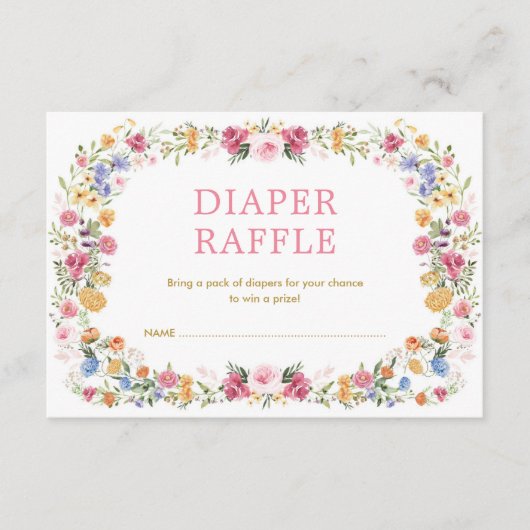 Kleurrijk voorjaar Wildbloem Tuin Diaper Raffle Informatiekaartje (Voorkant)