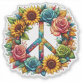 Kleurrijk vredessymbool versierd met levendige blo sticker (Voorkant)
