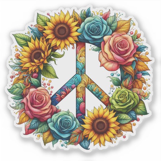 Kleurrijk vredessymbool versierd met levendige blo sticker (Voorkant)