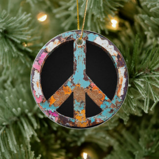 Kleurrijk vredesteken 70s 60s keramisch ornament