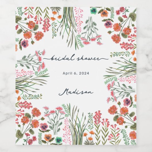 Kleurrijk Vrijgezellenfeest van wilde bloemen Wijn Etiket (Enkel label)