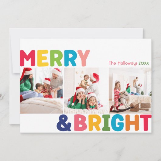 Kleurrijk Vrolijk en Helder Jaar In Review 3 Foto Feestdagenkaart (Voorkant)