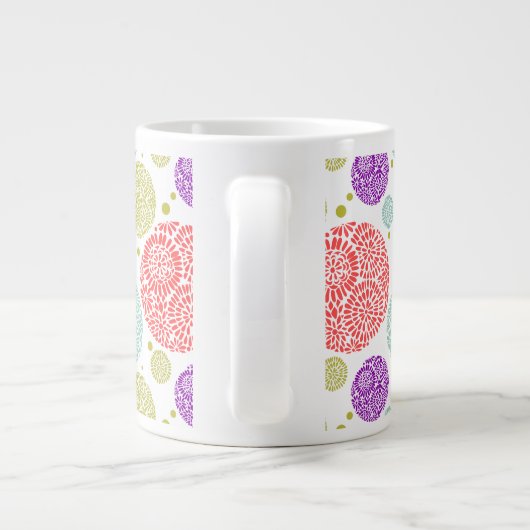 Kleurrijk Vrolijk Gestileerd Retro Bloemen Patroon Grote Koffiekop (Achterkant)