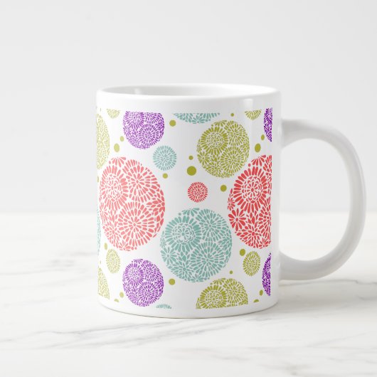 Kleurrijk Vrolijk Gestileerd Retro Bloemen Patroon Grote Koffiekop (Rechts)