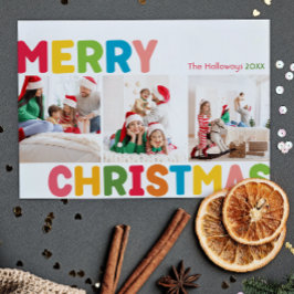 Kleurrijk vrolijk kerstjaar in Review 3 Foto Feestdagenkaart