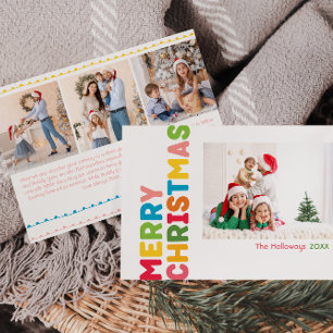 Kleurrijk vrolijk kerstjaar in Review 4 Foto Feestdagenkaart