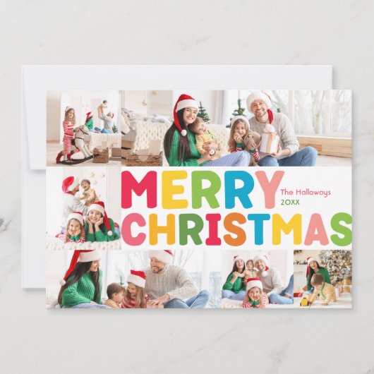 Kleurrijk vrolijk kerstjaar in Review 6 Foto Feestdagenkaart (Voorkant)