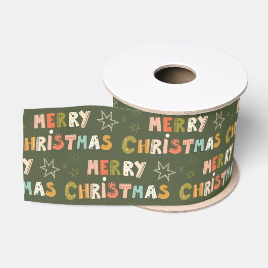 Kleurrijk vrolijk kerstscript Vakantie Grosgrain Lint (Spoel)