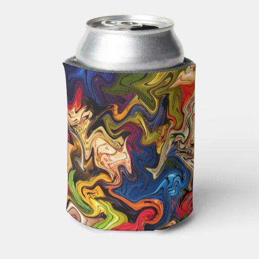 kleurrijk, vrolijk, kleurrijk + patroon, textiel blikjeskoeler (Blikje Achterkant)