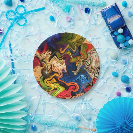 kleurrijk, vrolijk, kleurrijk + patroon, textiel papieren bordje (Feest)