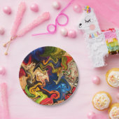 kleurrijk, vrolijk, kleurrijk + patroon, textiel papieren bordje (Feest)