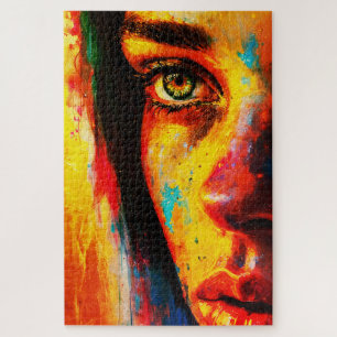 Kleurrijk Vrouwenportret Levendig Close-Up Oog  Legpuzzel