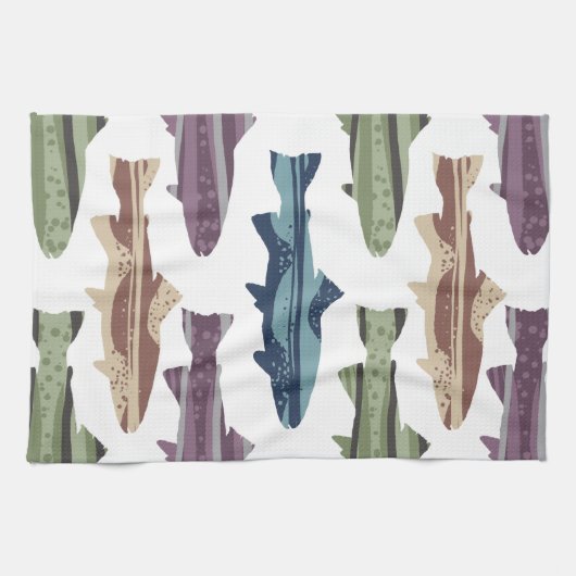 Kleurrijk vun forel vispatroon theedoek (Horizontaal)