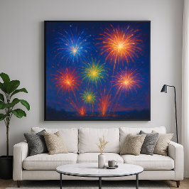 Kleurrijk vuurwerk display - Pastel schilderstijl Poster