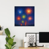Kleurrijk vuurwerk display - Pastel schilderstijl Poster (Thuiskantoor)