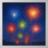 Kleurrijk vuurwerk display - Pastel schilderstijl Poster (Voorkant)