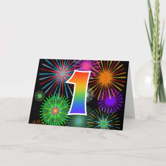 Kleurrijk Vuurwerk + Het Patroon van de regenboog Kaart (Voorkant)