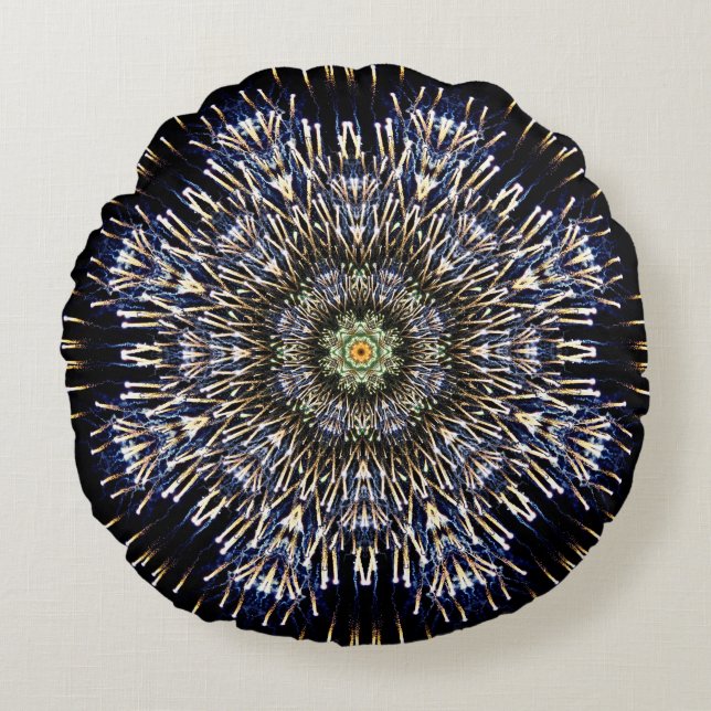 Kleurrijk Vuurwerk Mandala Rond Kussen (Voorkant)