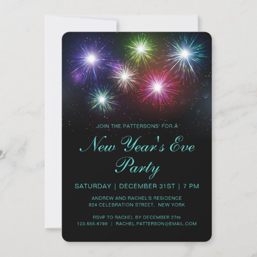 Kleurrijk Vuurwerk Oudejaarsavond Party Modern Kaart (Voorkant)