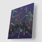 Kleurrijk Vuurwerk over de skyline van de Stad Sch Vierkante Klok (Hoek)