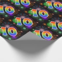 Kleurrijk vuurwerk + regenboogpatroon "10" Event # Cadeaupapier