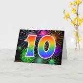 Kleurrijk vuurwerk + regenboogpatroon "10" Event # Kaart (Gele Bloem)