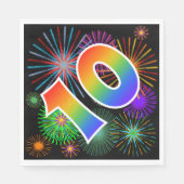 Kleurrijk vuurwerk + regenboogpatroon "10" Event # Servet (Voorkant)