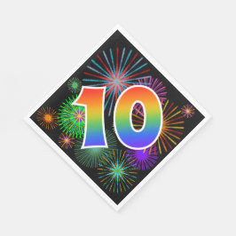 Kleurrijk vuurwerk + regenboogpatroon "10" Event # Servet