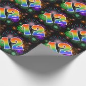 Kleurrijk vuurwerk + regenboogpatroon "12" Event # Cadeaupapier (Hoek)