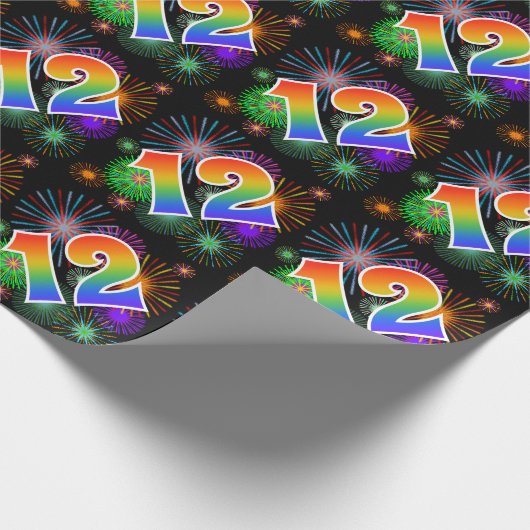 Kleurrijk vuurwerk + regenboogpatroon "12" Event # Cadeaupapier (Hoek)