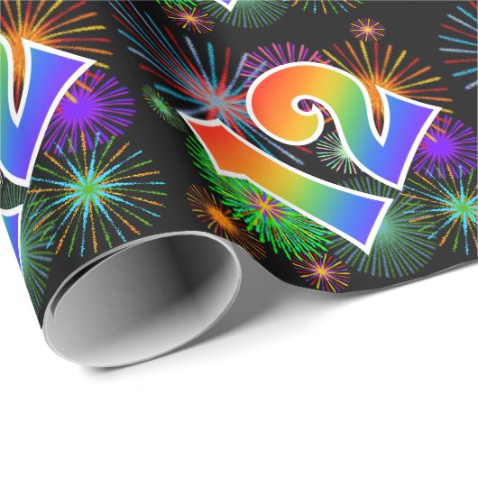Kleurrijk vuurwerk + regenboogpatroon "12" Event # Cadeaupapier (Rol Hoek)