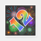 Kleurrijk vuurwerk + regenboogpatroon "12" Event # Servet (Voorkant)