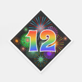 Kleurrijk vuurwerk + regenboogpatroon "12" Event # Servet (Hoek)