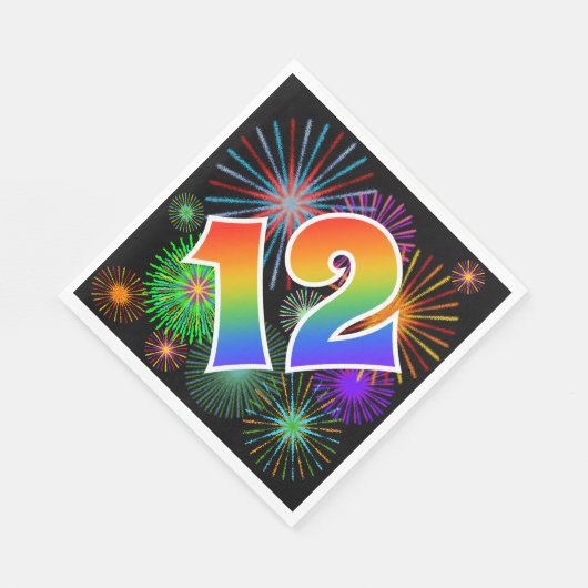 Kleurrijk vuurwerk + regenboogpatroon "12" Event # Servet (Hoek)