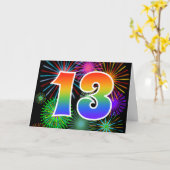 Kleurrijk vuurwerk + regenboogpatroon "13" Event # Kaart (Gele Bloem)