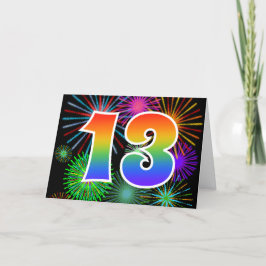 Kleurrijk vuurwerk + regenboogpatroon "13" Event # Kaart