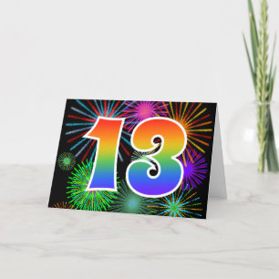 Kleurrijk vuurwerk + regenboogpatroon "13" Event # Kaart