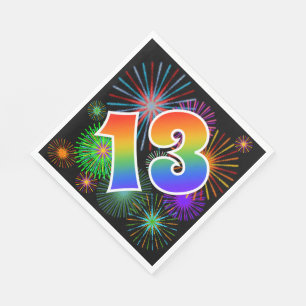 Kleurrijk vuurwerk + regenboogpatroon "13" Event # Servet