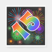 Kleurrijk vuurwerk + regenboogpatroon "15" Event # Servet (Voorkant)