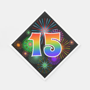 Kleurrijk vuurwerk + regenboogpatroon "15" Event # Servet