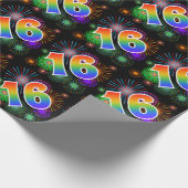 Kleurrijk vuurwerk + regenboogpatroon "16" Eveneme Cadeaupapier (Hoek)