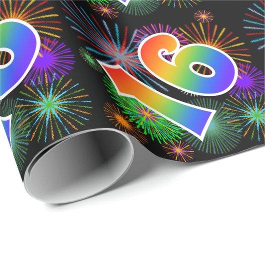 Kleurrijk vuurwerk + regenboogpatroon "16" Eveneme Cadeaupapier (Rol Hoek)