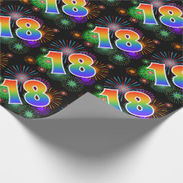 Kleurrijk Vuurwerk + Regenboogpatroon "18" Eveneme Cadeaupapier